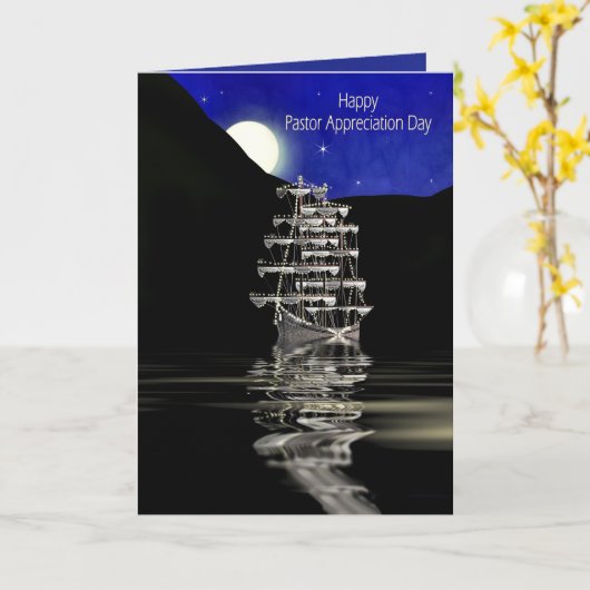 Pastor, Waardering Dag, Schip met zeilen, Nacht Kaart (Gele Bloem)