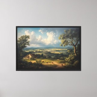 Pastoraal dal met huisje canvas afdruk