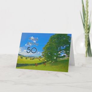 Pastoraal landschap schilderij 50ste Verjaardagska Kaart