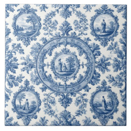 Pastoral Countryside Rural Folks French Toile Blue Tegeltje