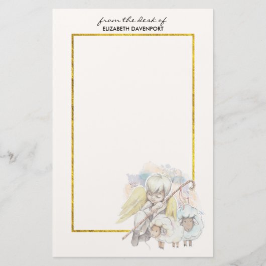 Pastoral Shepherd Angel met lammeren Briefpapier (Voorkant)