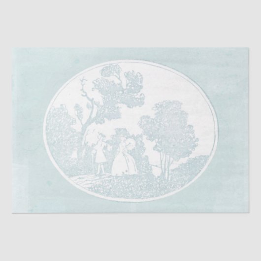 Pastorale Scene Couple Forest Frans Blauwgroen Tissuepapier (Voorkant)