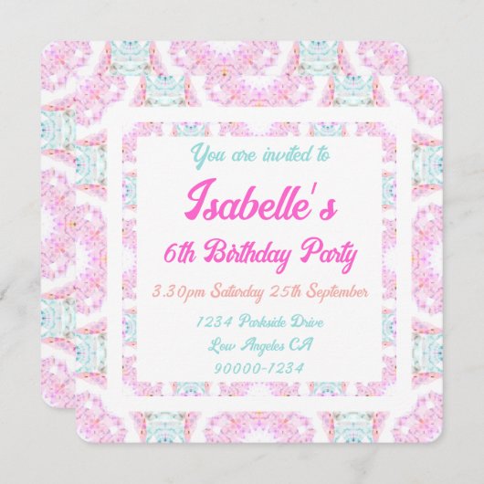 pastroze roze groene verjaardag van meisjes kaart (Voorkant / Achterkant)