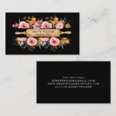 Pastry Chef Baker Rolling Pin Floral Black Visitekaartje (Voorkant / Achterkant)