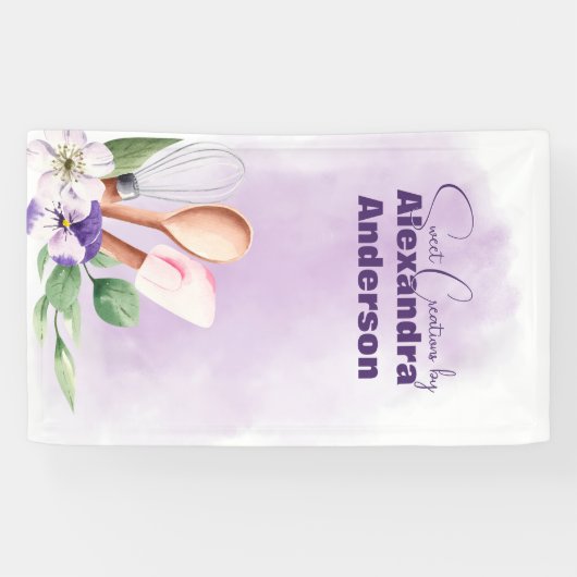 Pastry Chef Baking Utensils Paarse Waterverf Spandoek (Horizontaal)