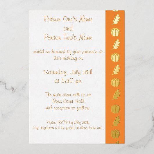 Patch citrouille dans Orange Foil Invitation (Recto)
