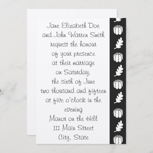 Patch citrouille en Faire-part de mariage noir (Devant / Derrière)