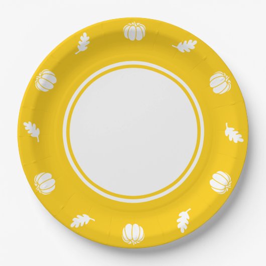 Patch de citrouilles sur assiette en papier jaune (Devant)