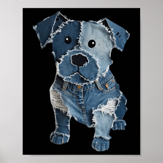 Patch en denim drôle rétro avec impression d'anima (Devant)