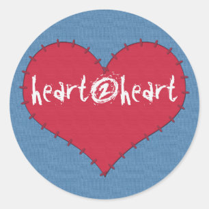 Patch Heart red op blauwe sticker