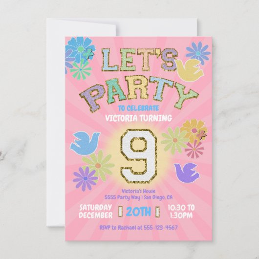 Patch Letter Verjaardagsfeestje Retro Preppy Hippi Kaart (Voorkant)