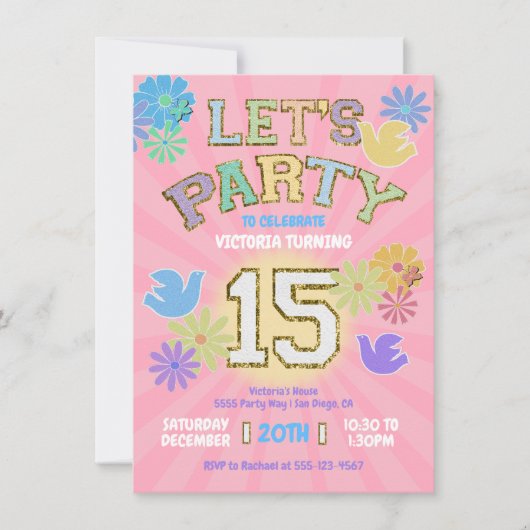 Patch Letter Verjaardagsfeestje Retro Preppy Hippi Kaart (Voorkant)