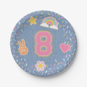 Patch Preppy Denim Jasje 8e Verjaardag Papieren Bordje