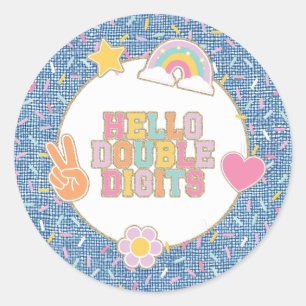 Patch Preppy Hallo Dubbele Cijfers 10e Verjaardag Ronde Sticker
