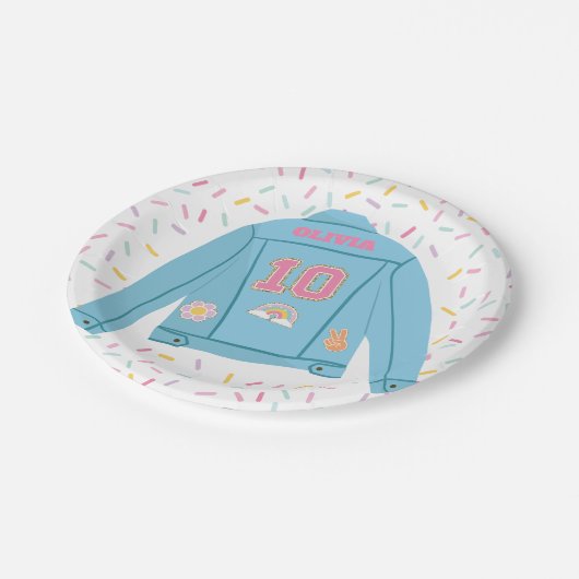 Patch Preppy Jean Jacket 10e verjaardag Papieren Bordje (Gekanteld)