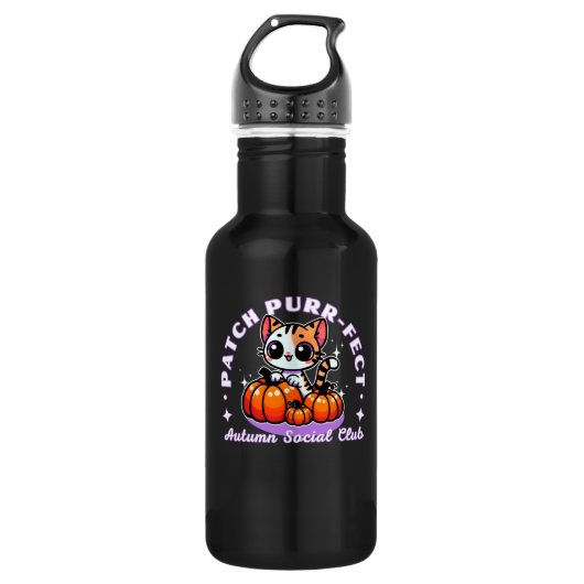 Patch purr-fect - kat pompoen patch waterfles (Voorkant)