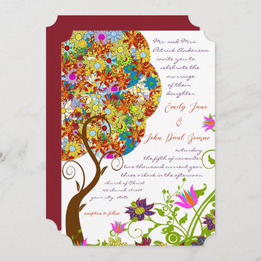 Patch Work Flower Love Tree Faire-part de mariage (Devant / Derrière)