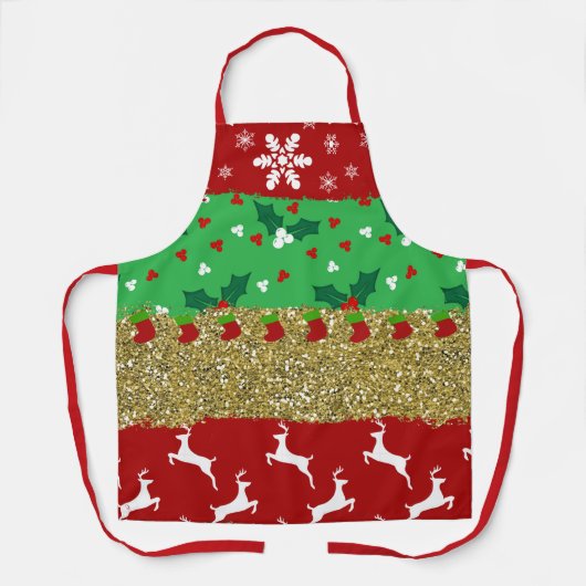 Patch Work Ugly Sweater Pattern Kerstapon Schort (Voorkant)