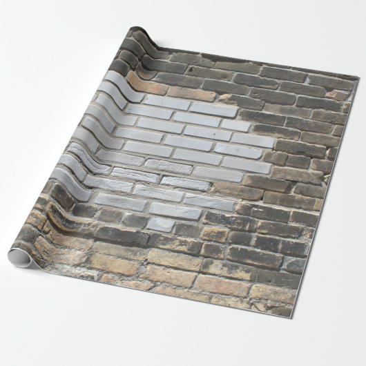 Patches Grey and White Brick Wall Cadeaupapier (Uitgerold)