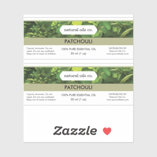 Patchouli Essential Oils Étiquette de bouteille de (Feuille)