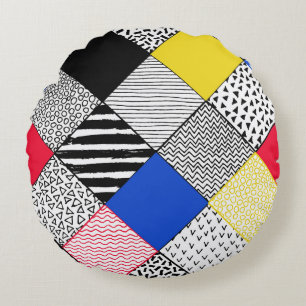 Patchwork achtergrond: vogels, stippen. rond kussen