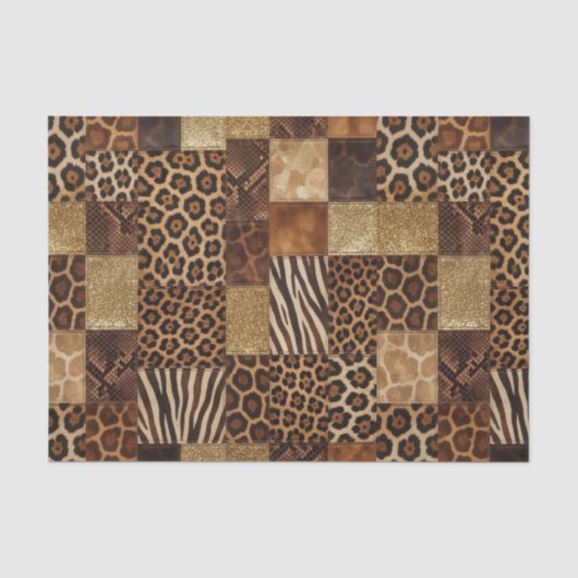 Patchwork Afrikaans Dierenprint | Bruin & Goud Tissuepapier (Voorkant)