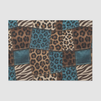 Patchwork Afrikaans Dierenprint | Bruin & Teal Tissuepapier