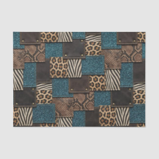 Patchwork Afrikaans Dierenprint | Bruin & Turquois Tissuepapier