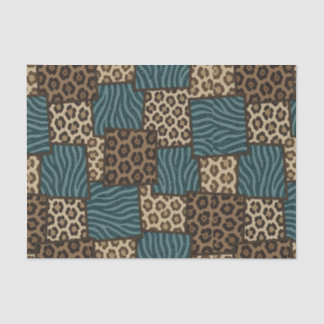 Patchwork Afrikaans Dierenprint | Bruin & Turquois Tissuepapier