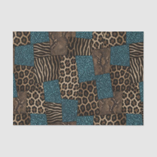 Patchwork Afrikaans Dierenprint | Bruin & Turquois Tissuepapier