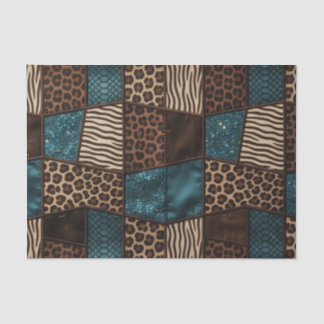 Patchwork Afrikaans Dierenprint | Bruin & Turquois Tissuepapier
