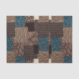 Patchwork Afrikaans Dierenprint | Bruin & Turquois Tissuepapier