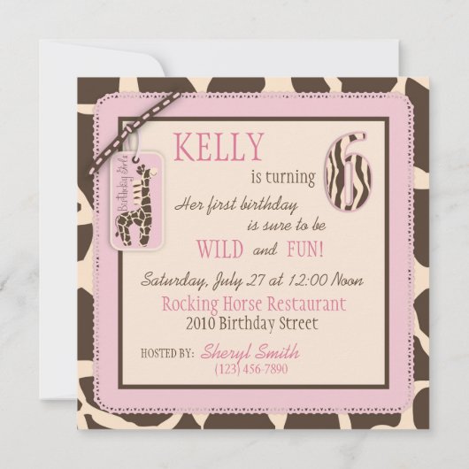 Patchwork Animal Print Cupcake Zesde verjaardag Kaart (Achterkant)