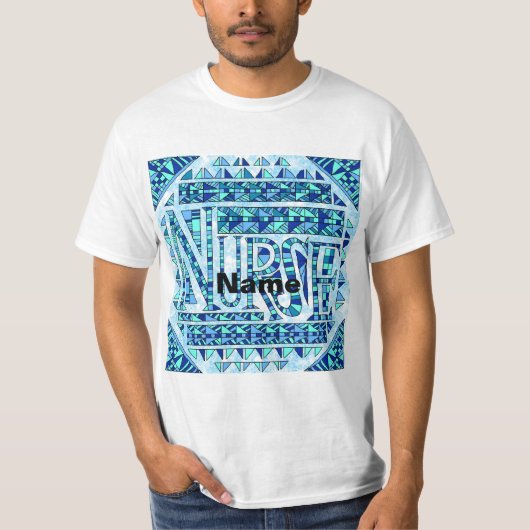 Patchwork Blauw custom Nurse T-shirt (Voorkant)