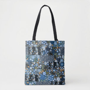 Patchwork Blauwe Bloemen: Naadloze Stof. Draagtas