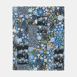 Patchwork Blauwe Bloemen: Naadloze Stof. Fleece Deken