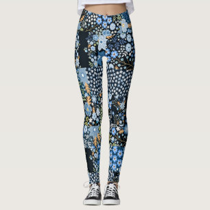 Patchwork Blauwe Bloemen: Naadloze Stof. Leggings