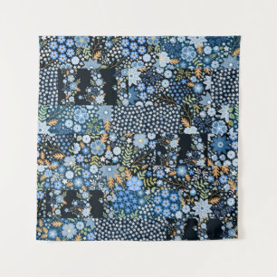 Patchwork Blauwe Bloemen: Naadloze Stof. Wandkleed