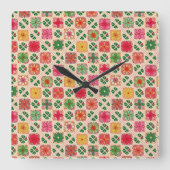 Patchwork bloemmotief vierkante klok (Voorkant)