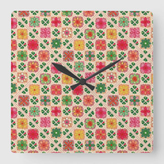 Patchwork bloemmotief vierkante klok
