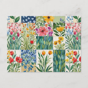 Patchwork Bloempatroon Mooie Prentbriefkaart Briefkaart
