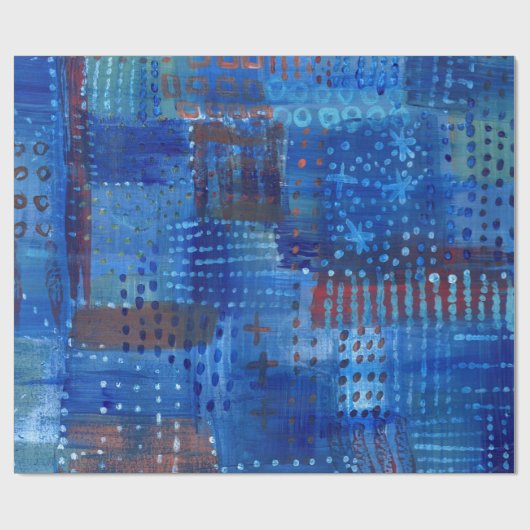 Patchwork Blue Indigo Sashiko Boro Art Cadeaupapier (Vlak)