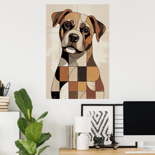 Patchwork Boxer - Geometric Dog Poster (Thuiskantoor)
