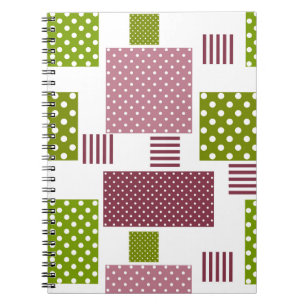Patchwork bruin groen polka stippen witte achterka notitieboek