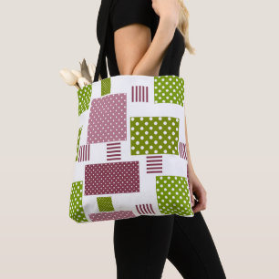 Patchwork bruine groene polka stippen witte rug draagtas