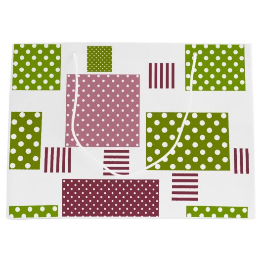 Patchwork bruine groene polka stippen witte rug groot cadeauzakje (Voorkant)