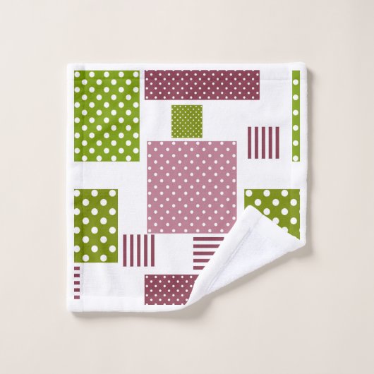 Patchwork brun vert pois dos blanc (Gant de toilette)