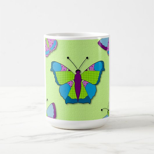 Patchwork Butterfly Pattern on Green Koffiemok