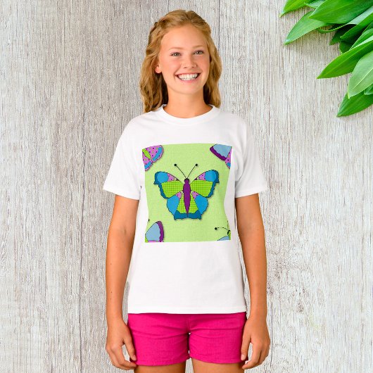 Patchwork Butterfly Pattern on Green T-shirt