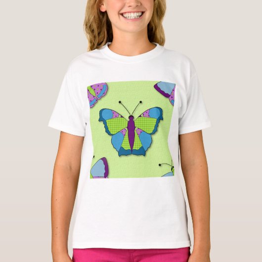 Patchwork Butterfly Pattern on Green T-shirt (Voorkant)